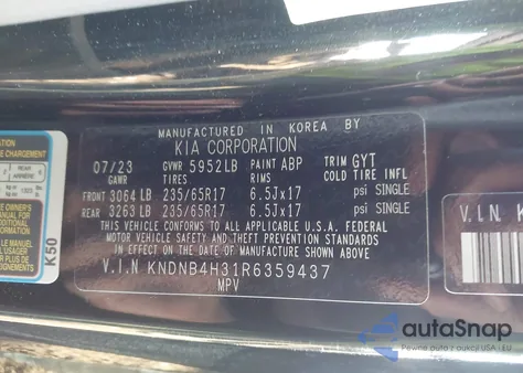 2024 Kia Carnival Mpv Lx Seat Package z USA, uszkodzony, nr VIN KNDNB4H31R6359437